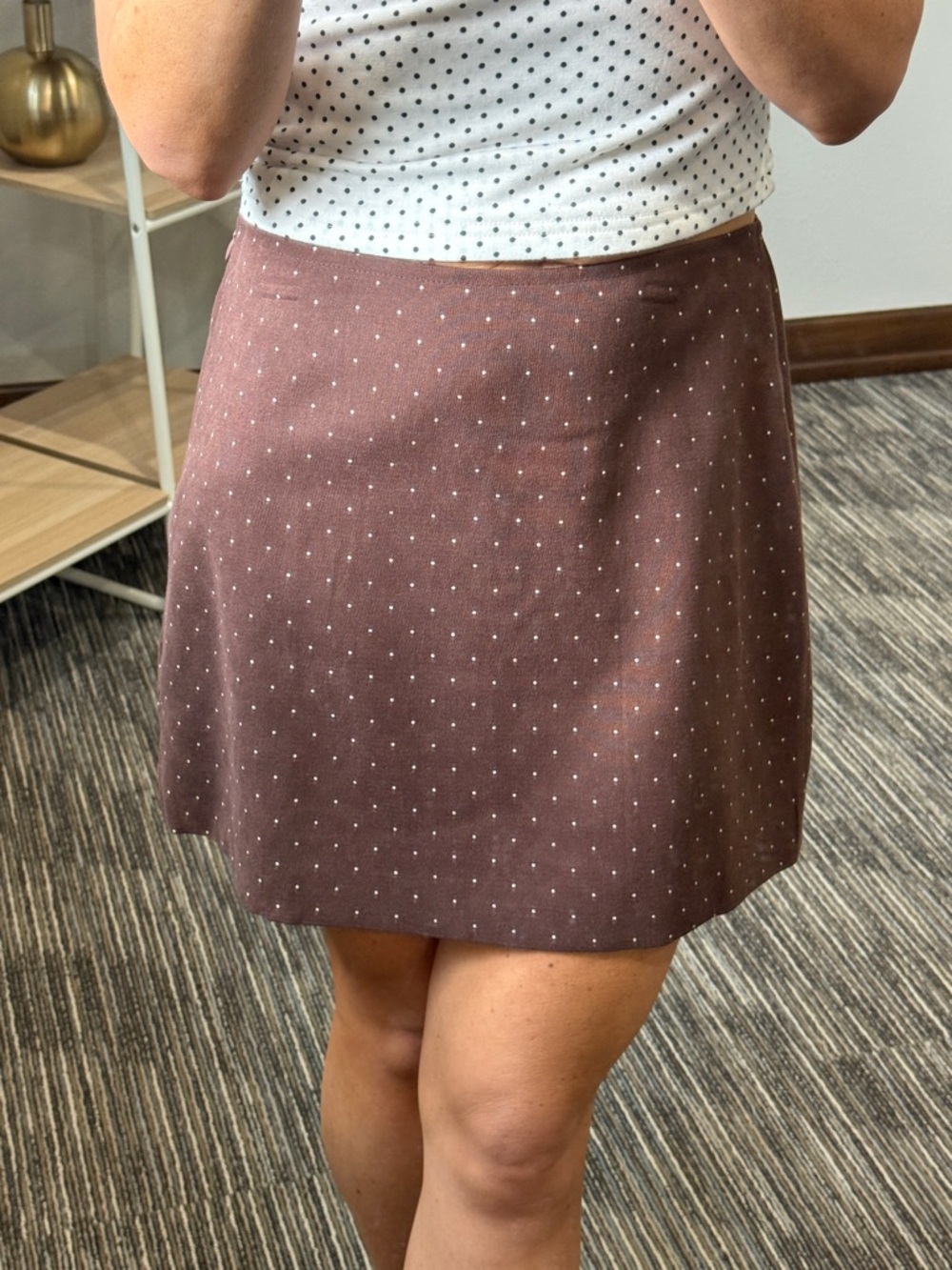 Women's Brown Polka Dot A-Line Skirt